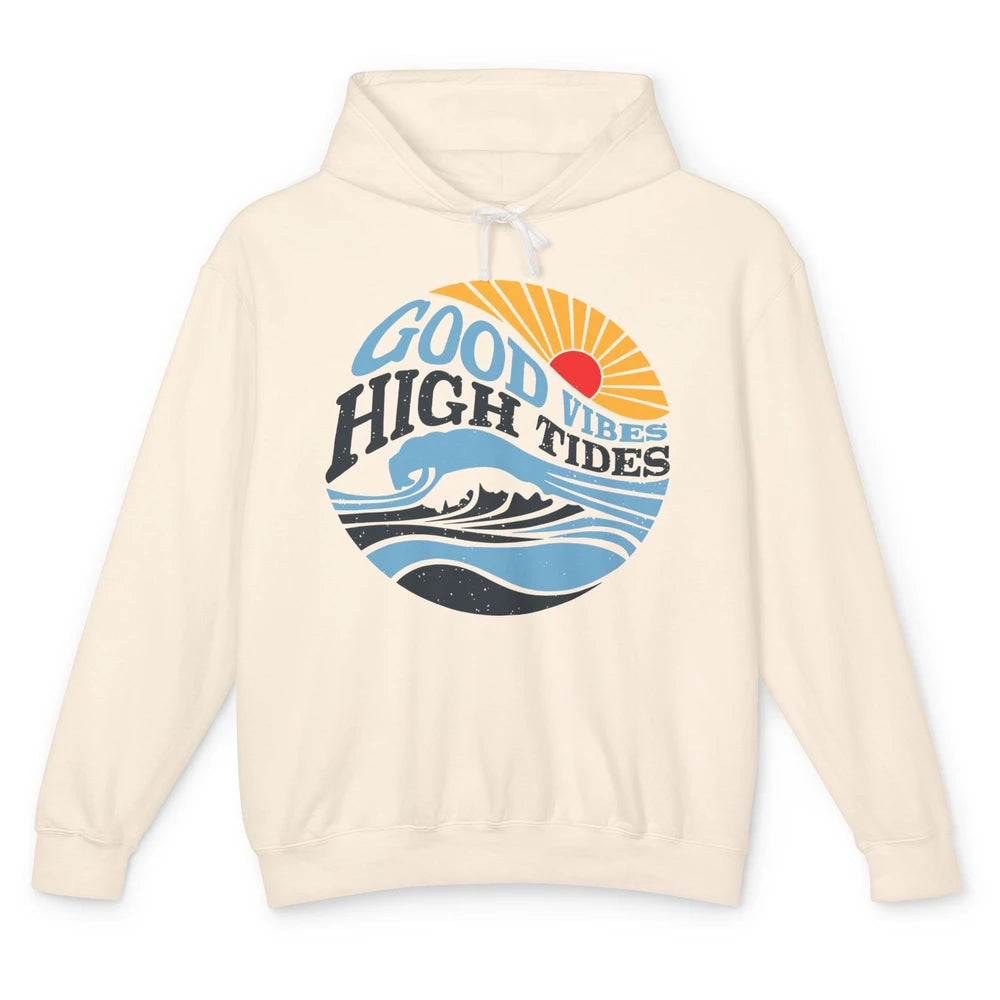 Retro Rainbow Sunrise Good Vibes High Tides Positive Vibes Unisex Lightweight Hoodie