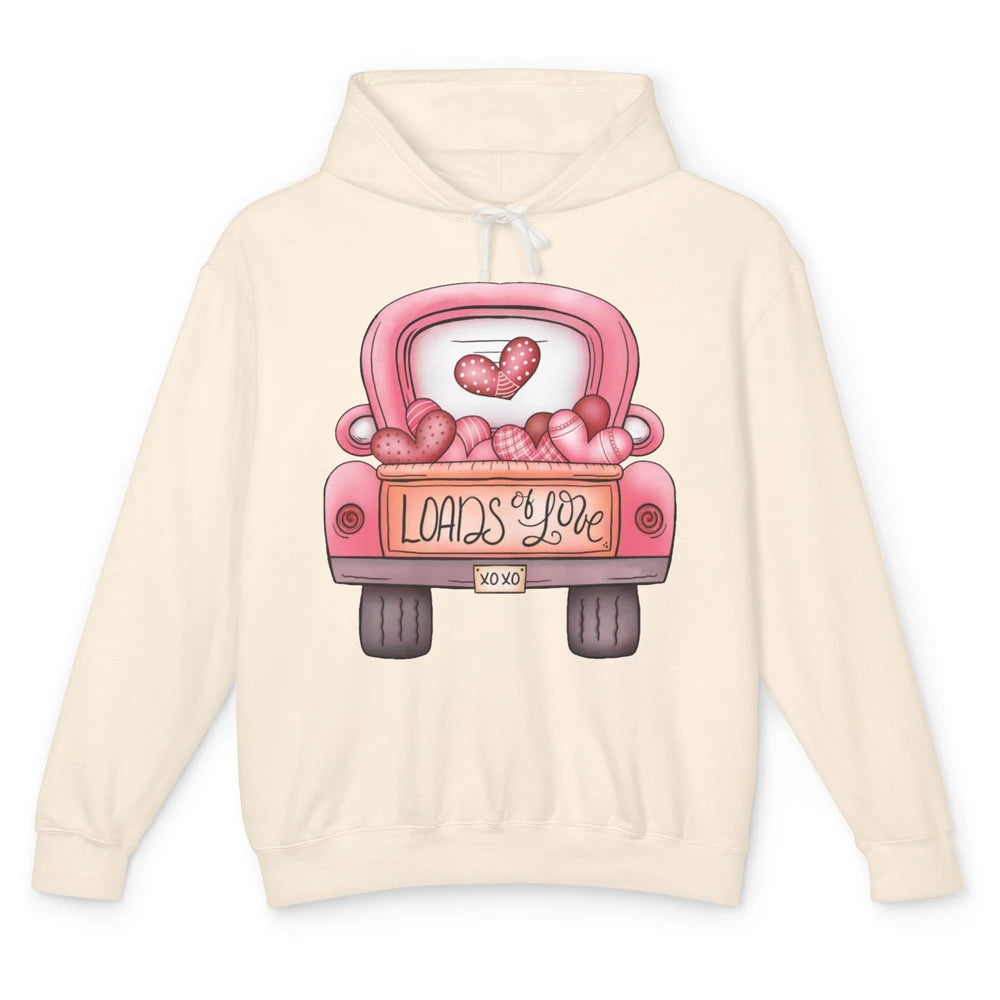 Retro Truck Pink Balloons Loads Of Love Western Valentine Unisex Lightweight Hoodie