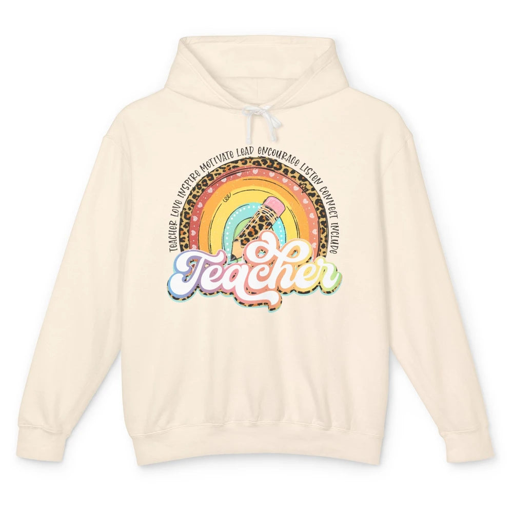 Teacher Life Love Inspire Motivate Appreciation Gift Rainbow Unisex Lightweight Hoodie