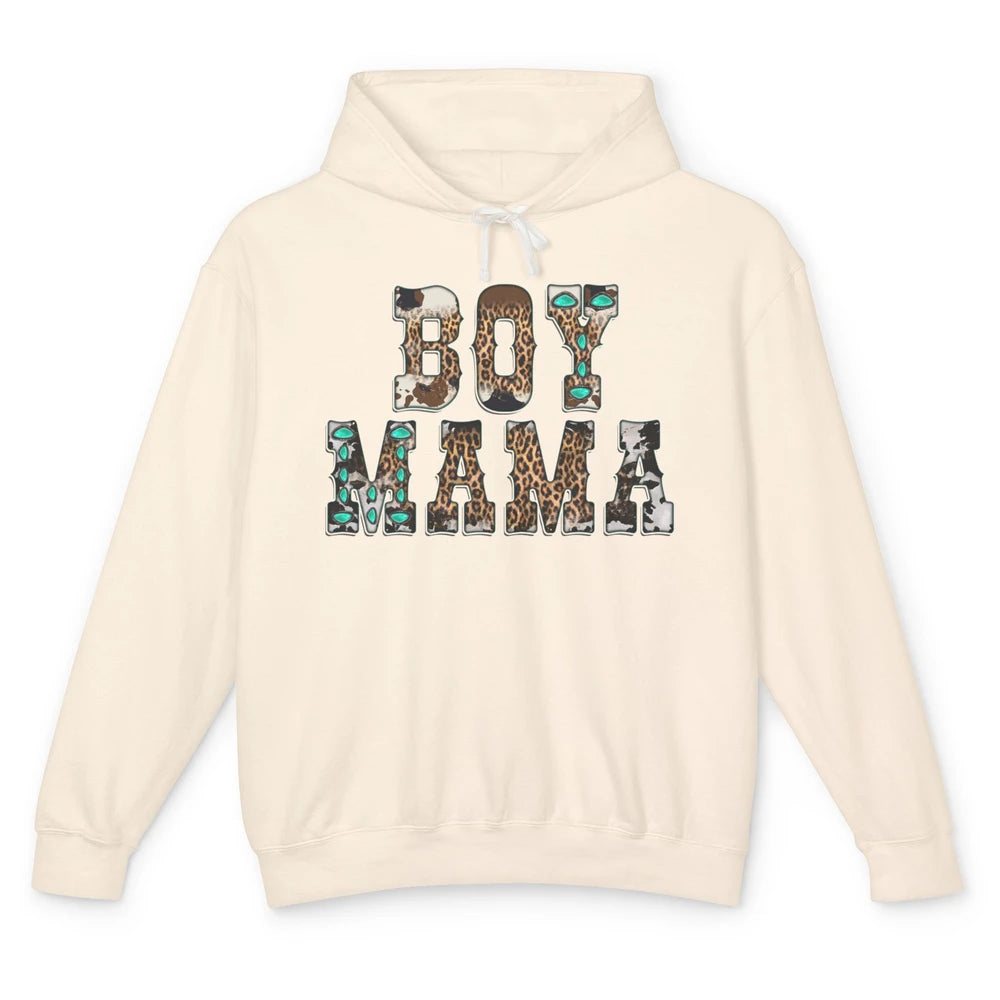 Leopard Turquoise Boy Mama Western Country Cowboy Mama Unisex Lightweight Hoodie