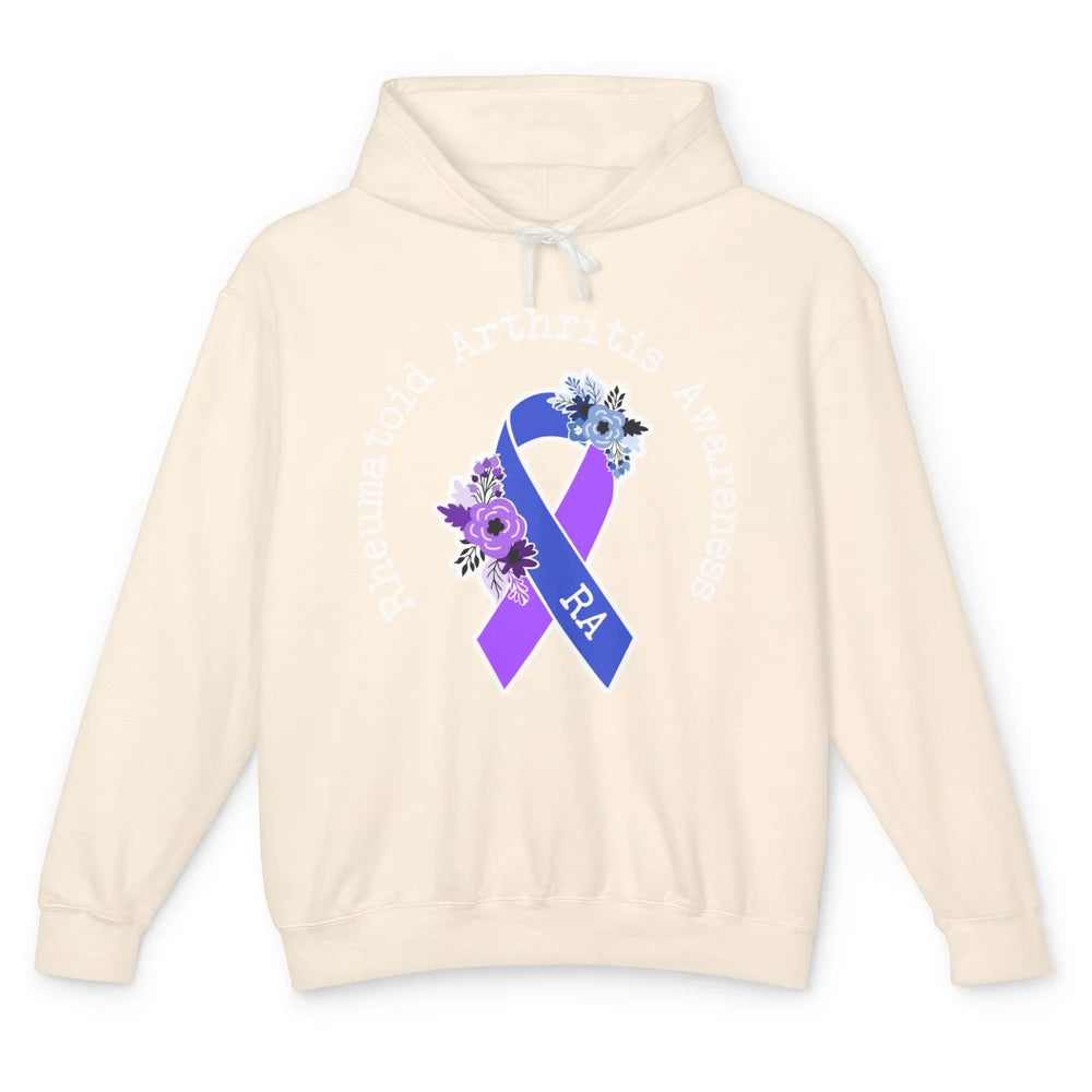 Rheumatoid Arthritis RA Awareness Floral Blue Purple Ribbon Unisex Lightweight Hoodie