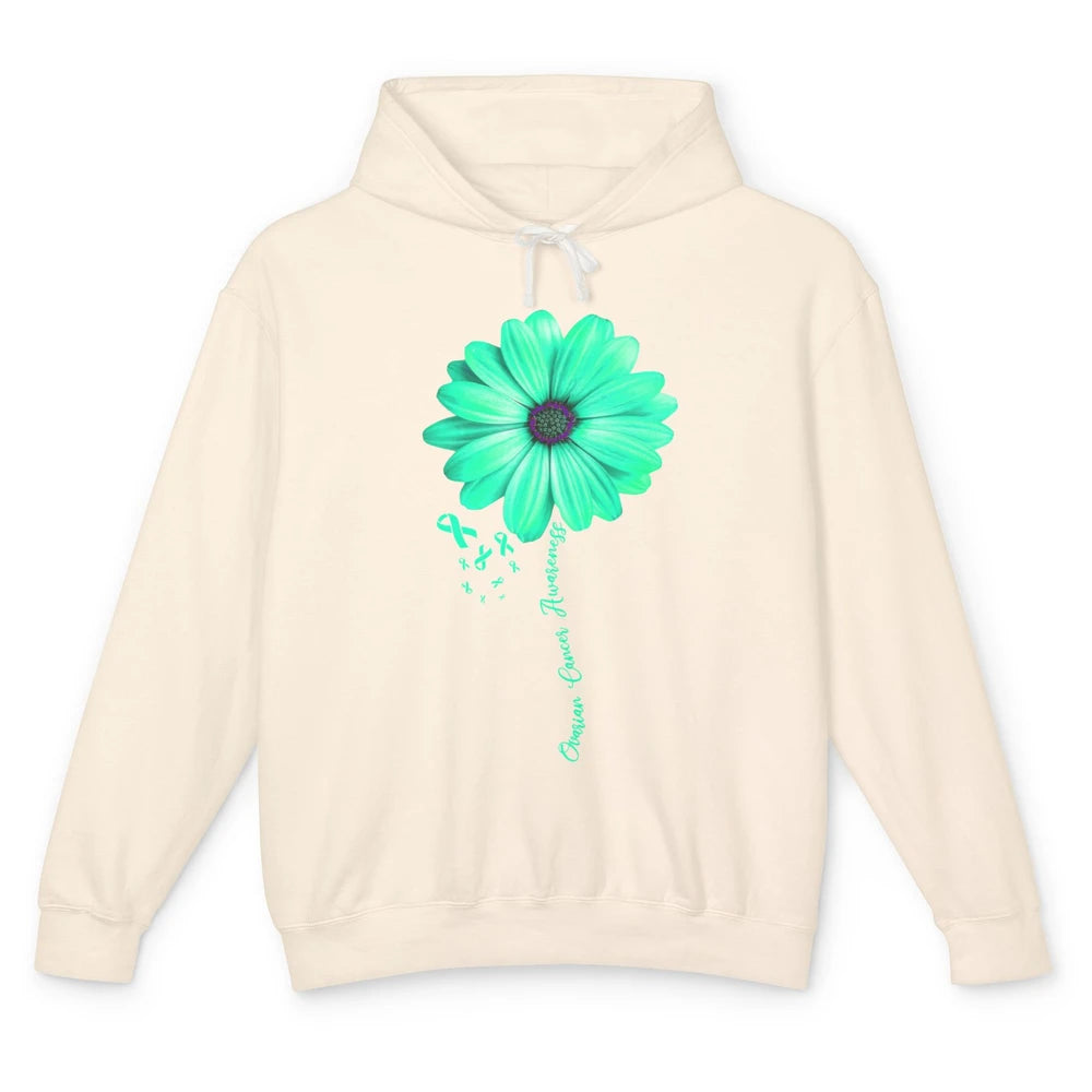 Ovarian Cancer Awareness Daisy Flower Teal Ribbon Cancer Unisex Lightweight Hoodie