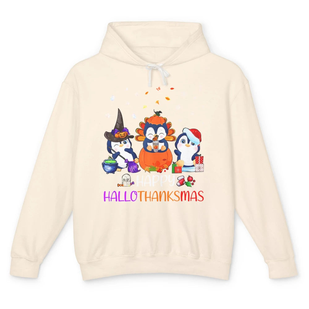 Happy HalloThanksMas Fall Pumpkin Funny Penguin Lovers Gift Unisex Lightweight Hoodie