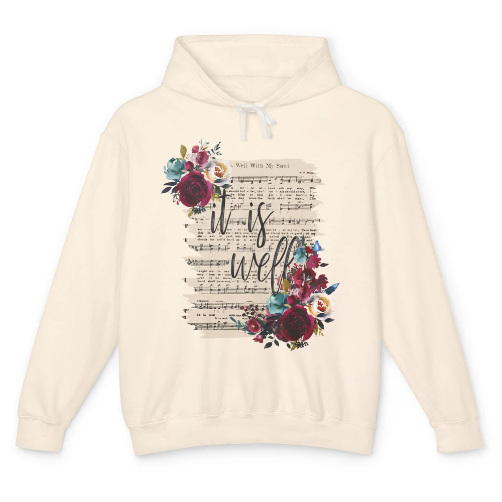 Floral It Is Well With My Soul Christian Religious Gift Unisex Lightweight Hoodie