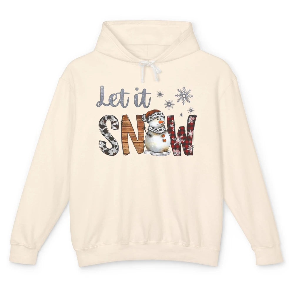 Leopard Snowman Let It Snow Snowflakes Western Christmas Unisex Lightweight Hoodie