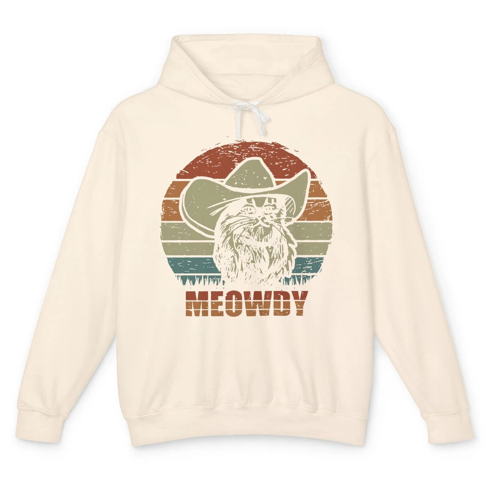 Funny Retro Cat Cowboy Meowdy Western Country Cat Lovers Unisex Lightweight Hoodie