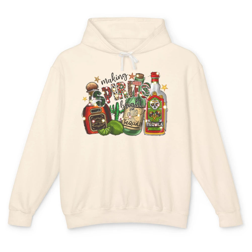 Making Spirits Bright Christmas Drinks Tequila Western Xmas Unisex Lightweight Hoodie