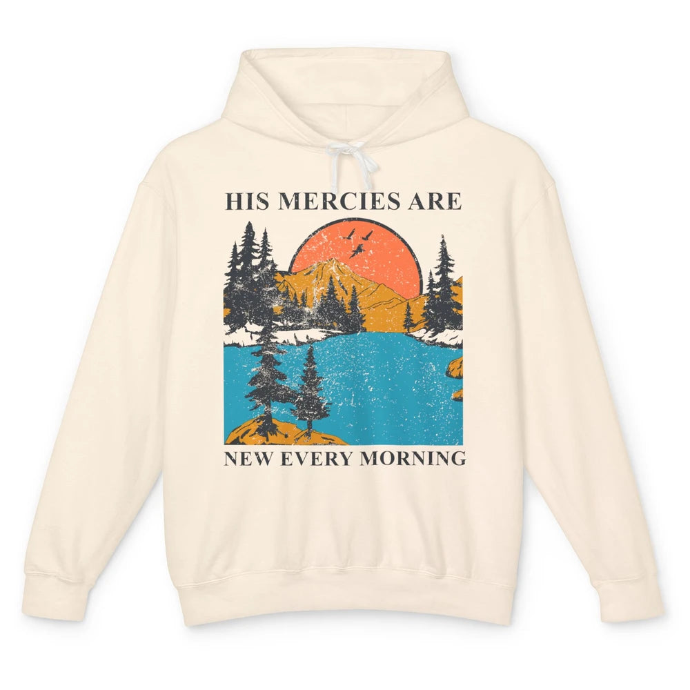 Retro Mountain His Mercies Are New Every Morning Christian Unisex Lightweight Hoodie