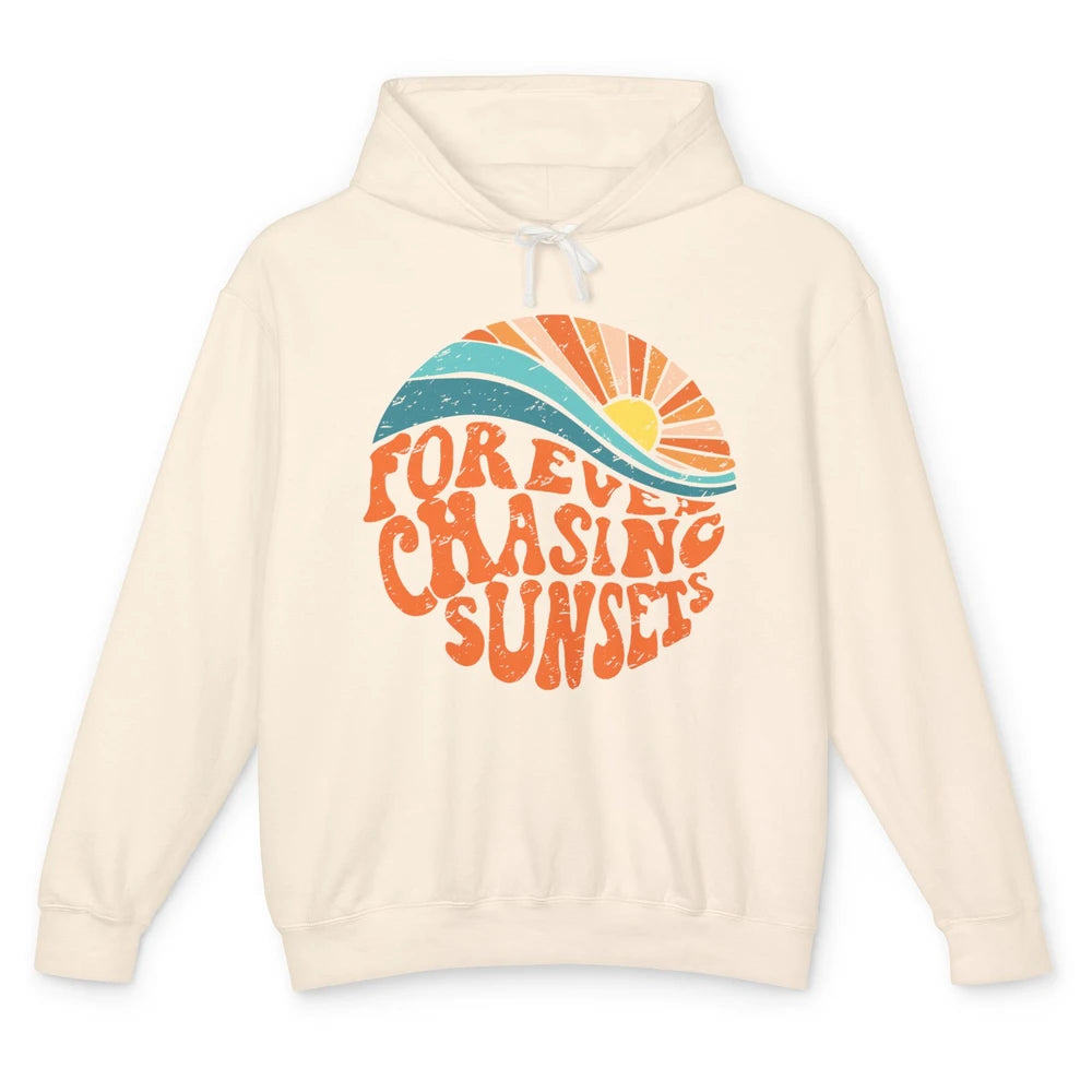 Retro Rainbow Forever Chasing Sunset Hippie Girl Peace Lover Unisex Lightweight Hoodie