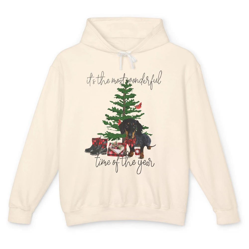 Dachshund Christmas Tree The Most Wonderful Time Of The Year Unisex Lightweight Hoodie