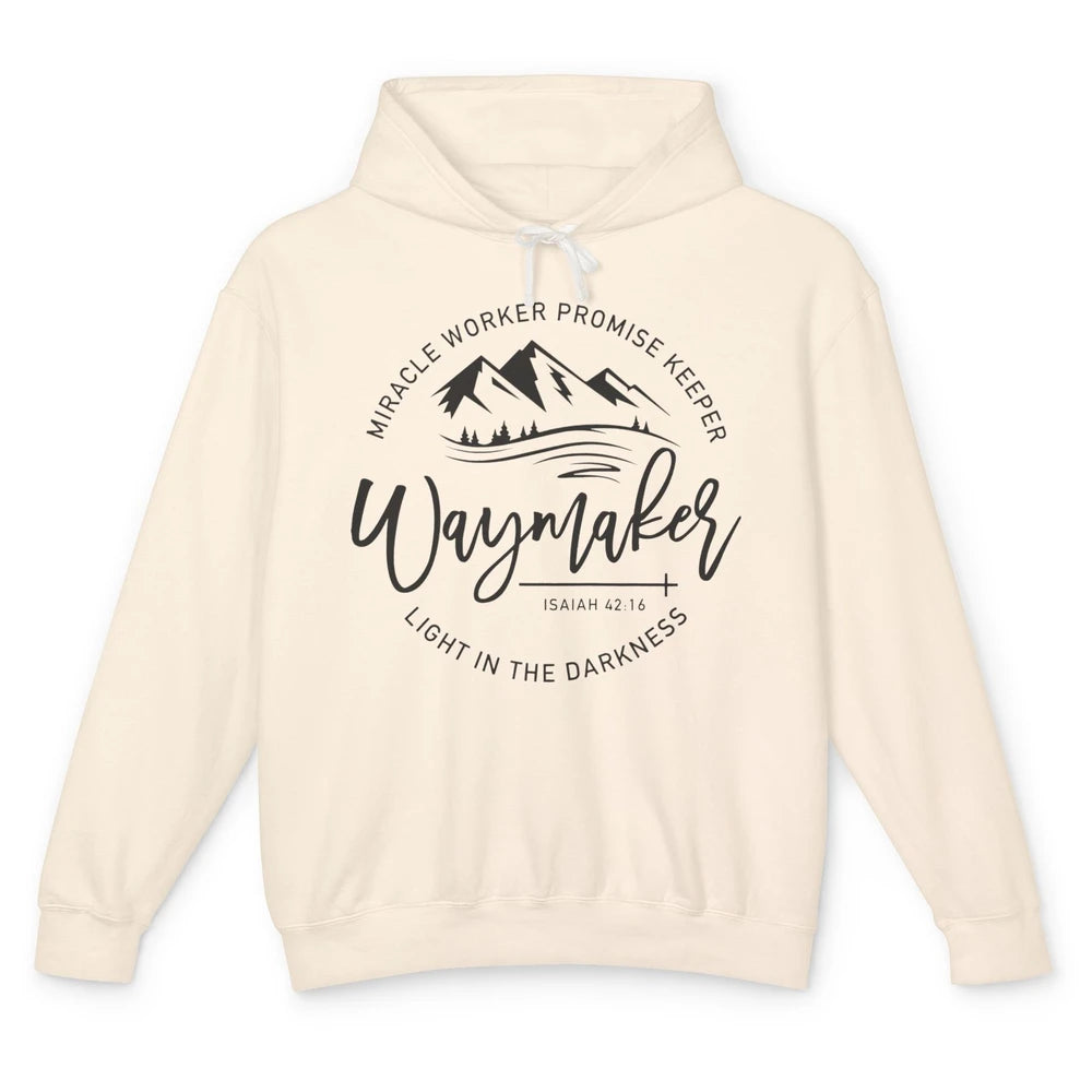 Waymaker Miracle Worker Light In The Darkness Bible Verse Unisex Lightweight Hoodie