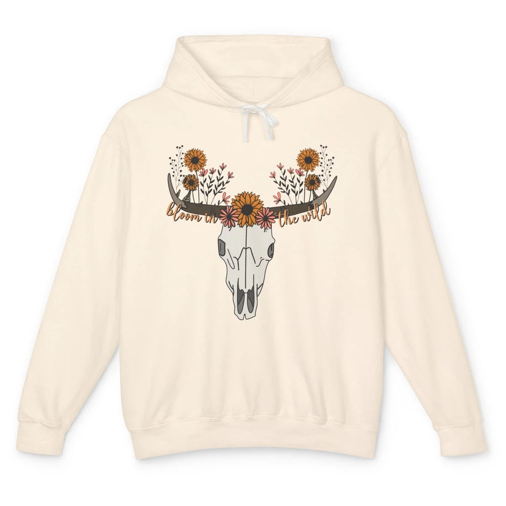 Cow Skull Bloom In The Wild Western Bull Skull Wildfloral Unisex Lightweight Hoodie