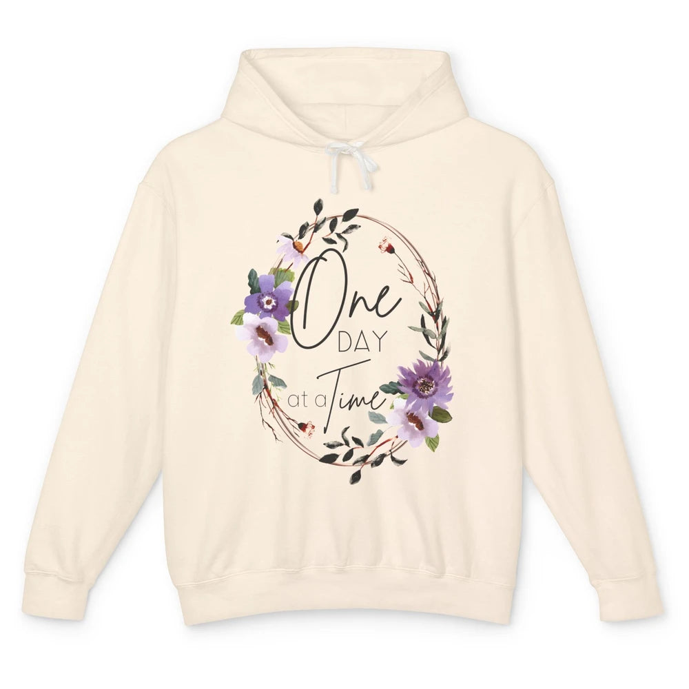 Floral Christian One Day At A Time Bible Verse Religious Unisex Lightweight Hoodie