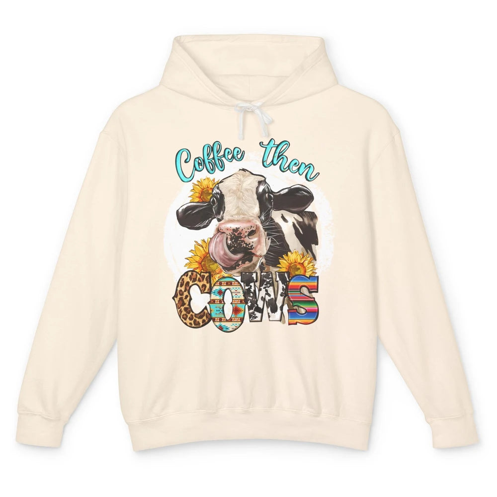 Leopard Sunflower Daisy Cow Coffee Then Cow Western Country Unisex Lightweight Hoodie