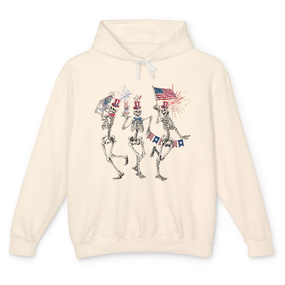 4th July Independence Day Dancing Skeletons America Flag Unisex Lightweight Hoodie