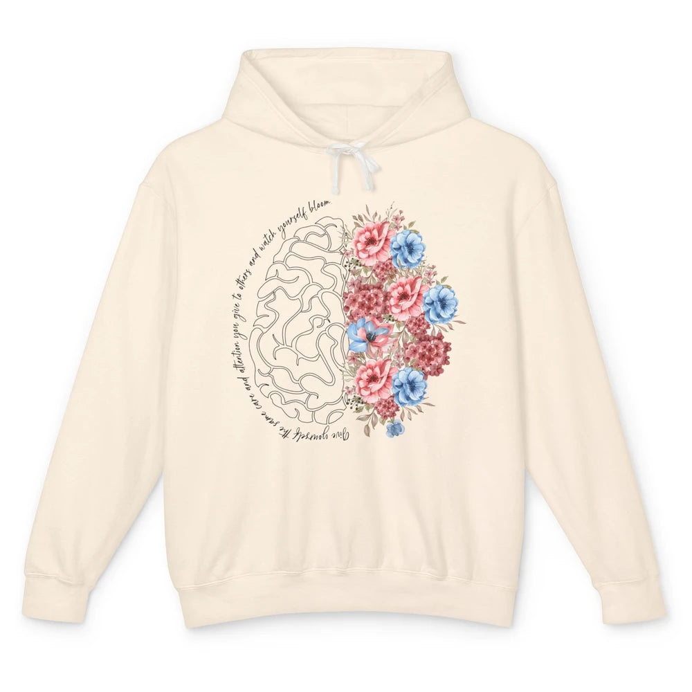 Brain Anatomy Nurse Blooming Flowers Nursing Anatomical Gift Unisex Lightweight Hoodie