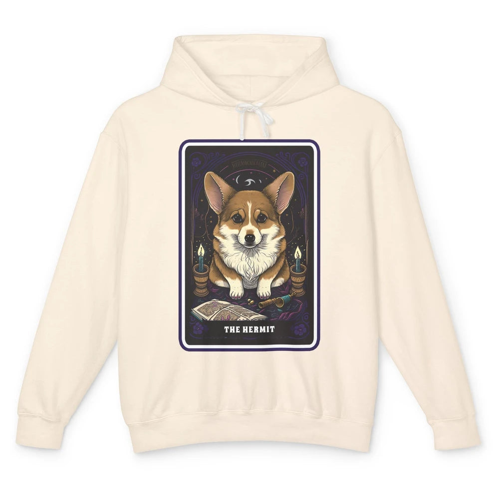 Corgi Witch The Hermit Tarot Card Halloween Corgi Dog Mom Unisex Lightweight Hoodie