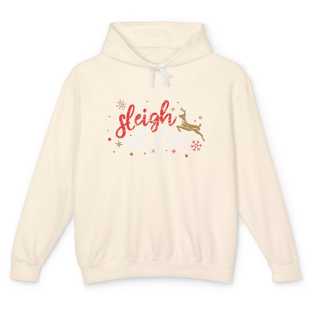 Sleigh All Day Xmas Reindeer Retro Merry Christmas Lights Unisex Lightweight Hoodie