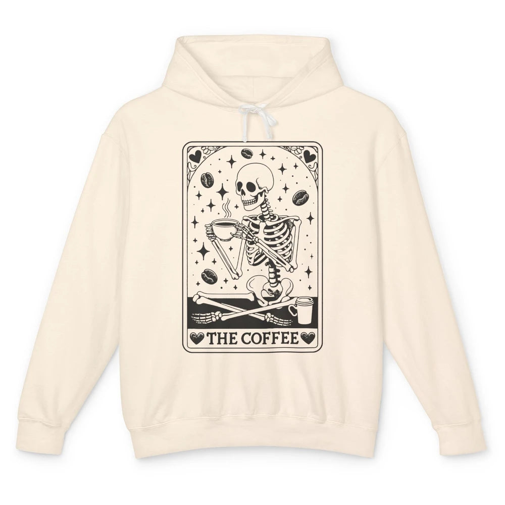 Funny Skeleton The Coffee Tarot Card Witchcraft Halloween Unisex Lightweight Hoodie