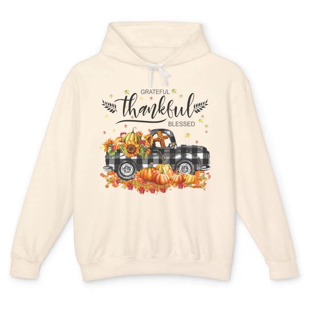 Grateful Thankful Blessed Truck Happy Thanksgiving Fall Unisex Lightweight Hoodie