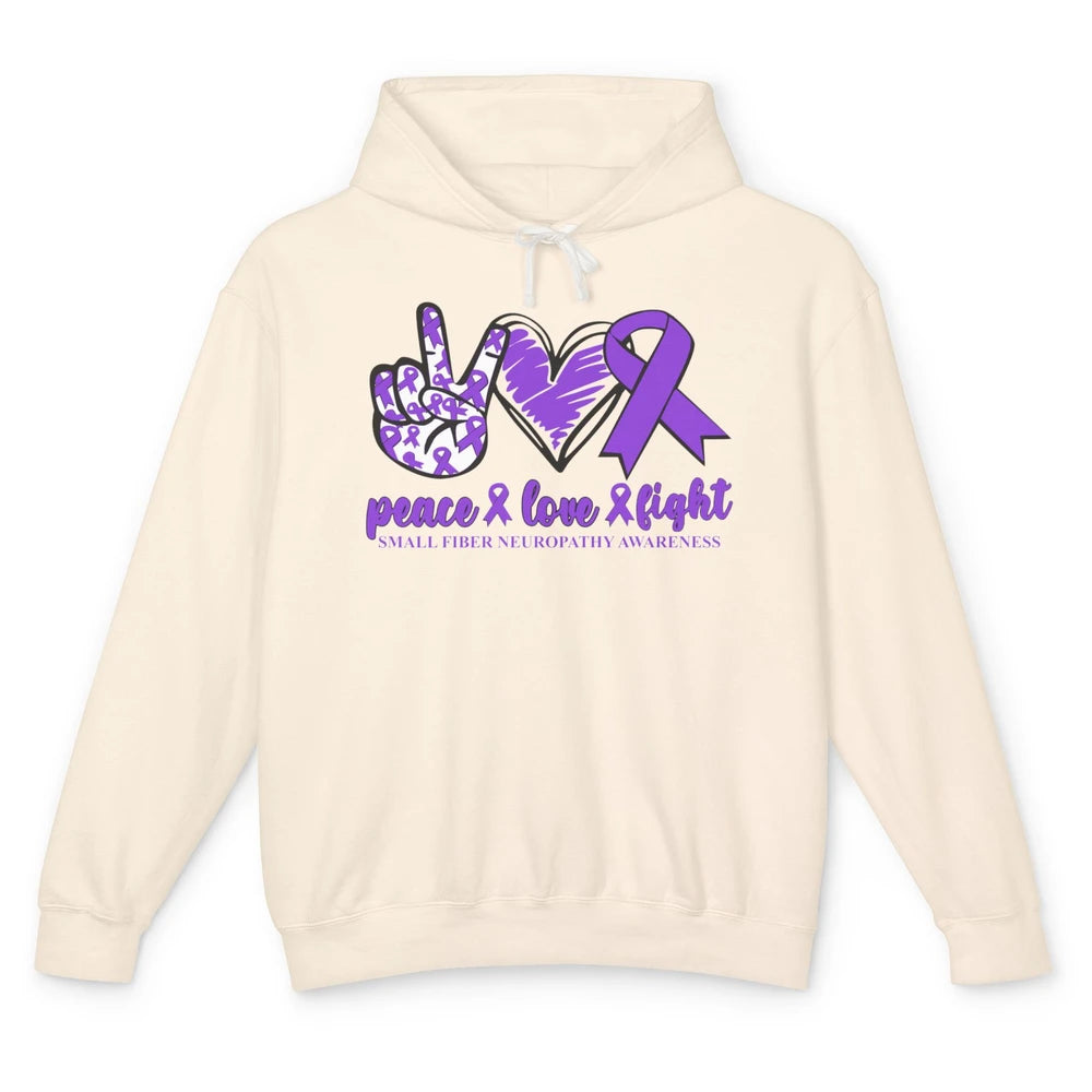 Small Fiber Neuropathy Purple Ribbon Peace Love Fight Unisex Lightweight Hoodie