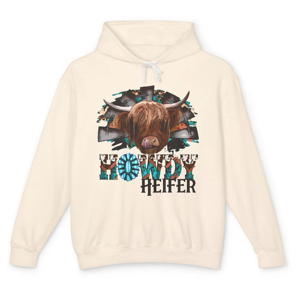 Leopard Highland Cow Howdy Heifer Western Country Cowboy Unisex Lightweight Hoodie