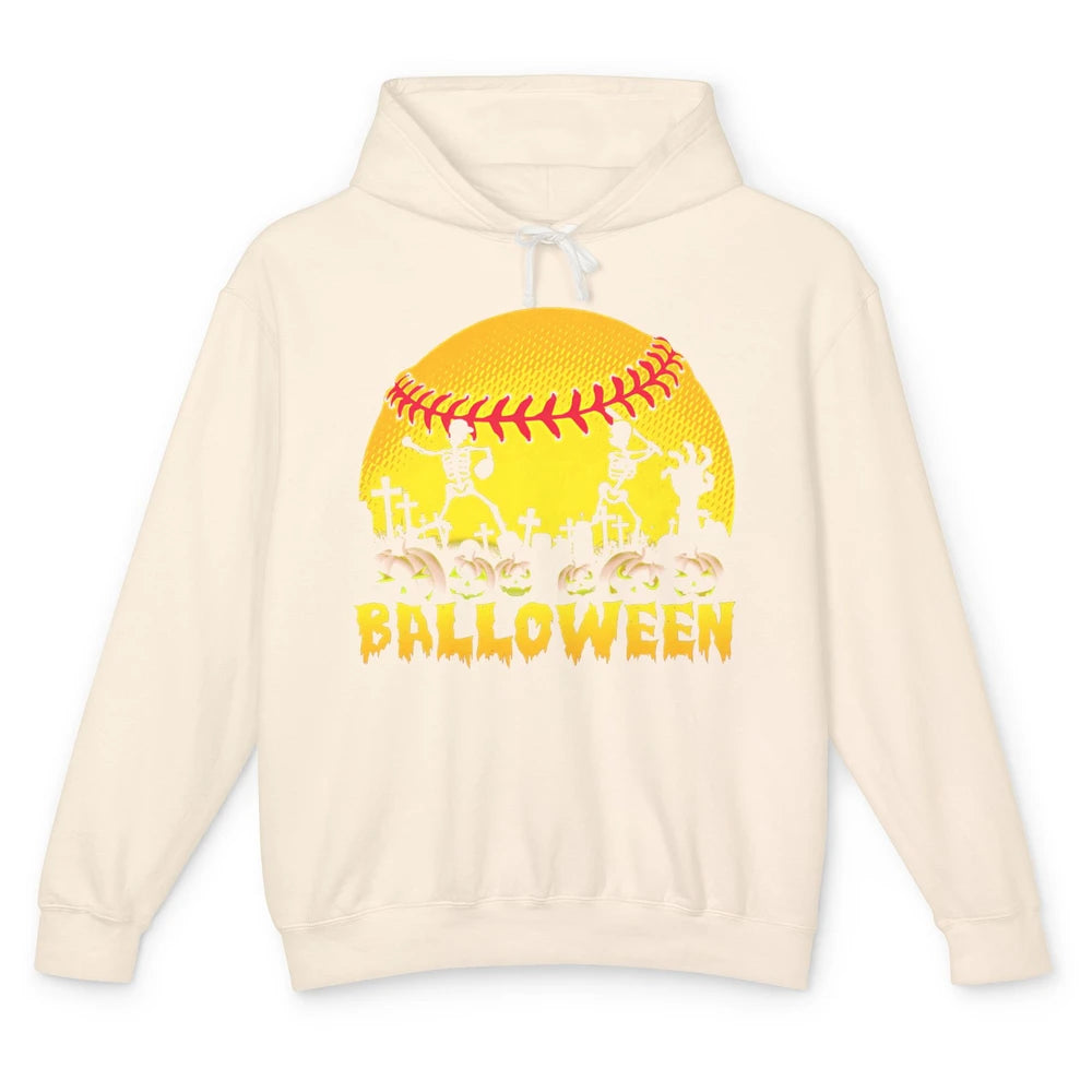 Skeleton Softball Balloween Halloween Baseball Scary Costume Unisex Lightweight Hoodie