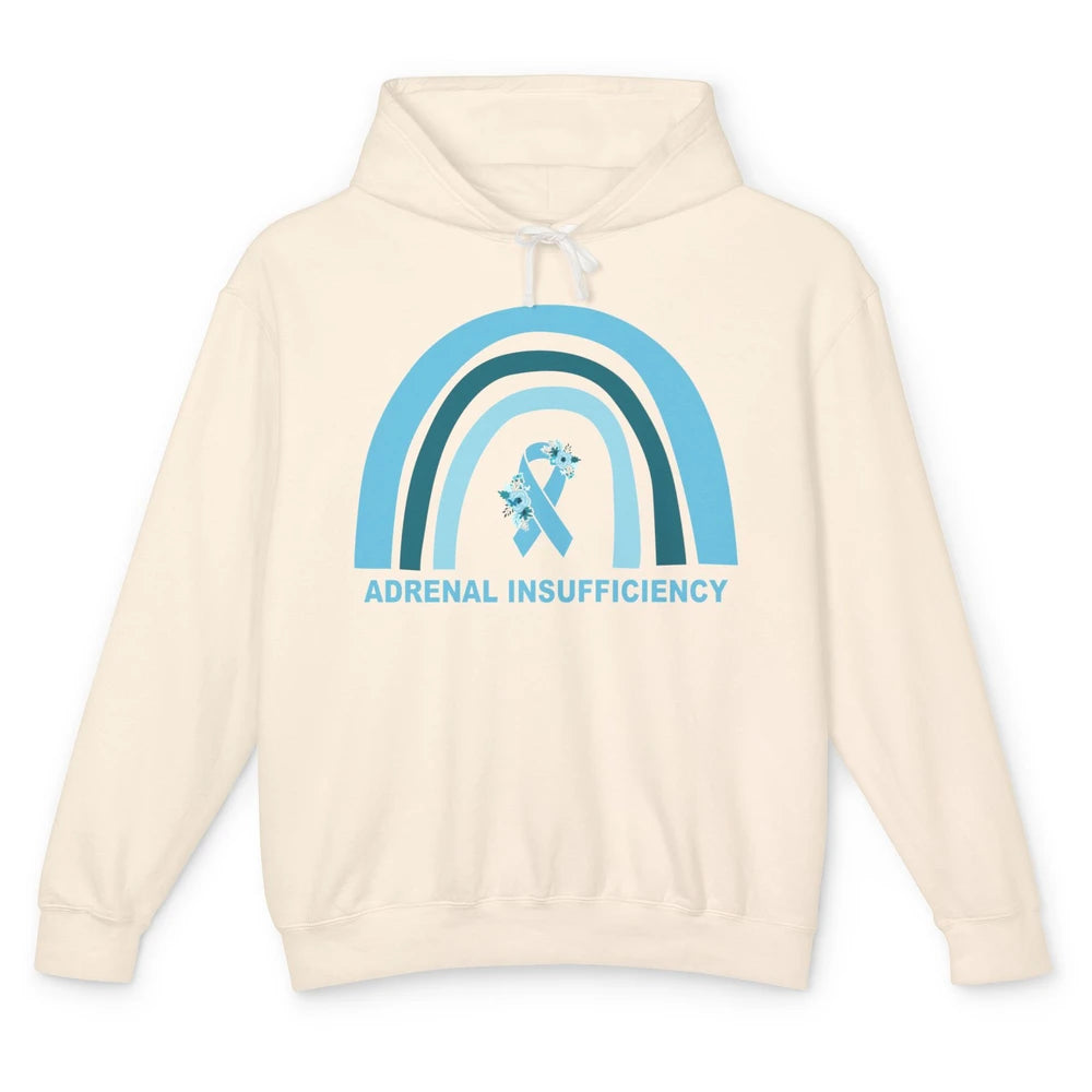 Adrenal Insufficiency Awareness Floral Blue Ribbon Rainbow Unisex Lightweight Hoodie