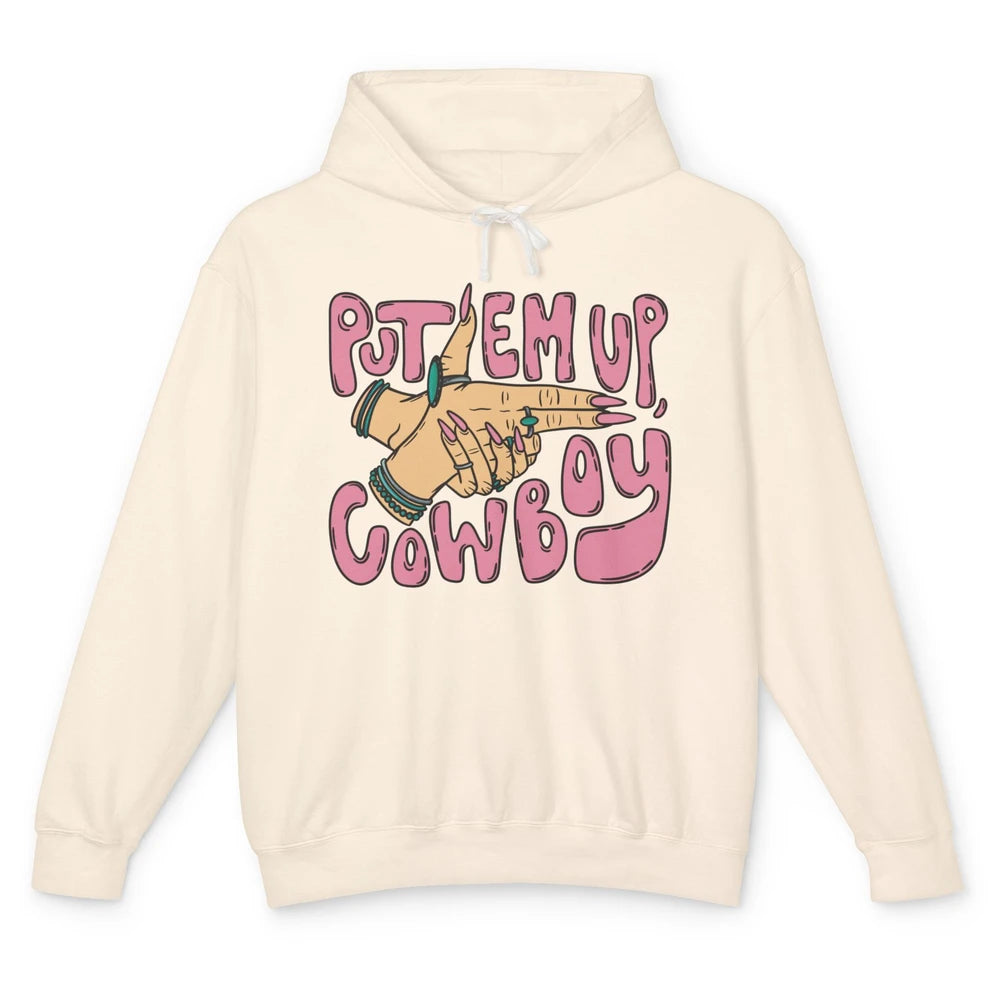 Retro Turquoise Cowgirl Hands Put 'Em Up Cowboy Western Girl Unisex Lightweight Hoodie