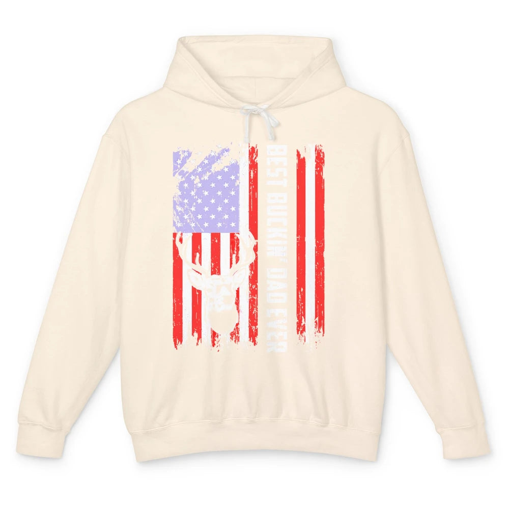 Best Buckin Dad Ever Deer Hunting Bucking US Flag Unisex Lightweight Hoodie