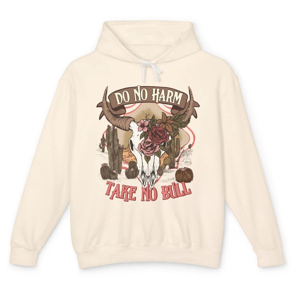 Floral Desert Bull Skull Do No Harm Take No Bull Western Unisex Lightweight Hoodie