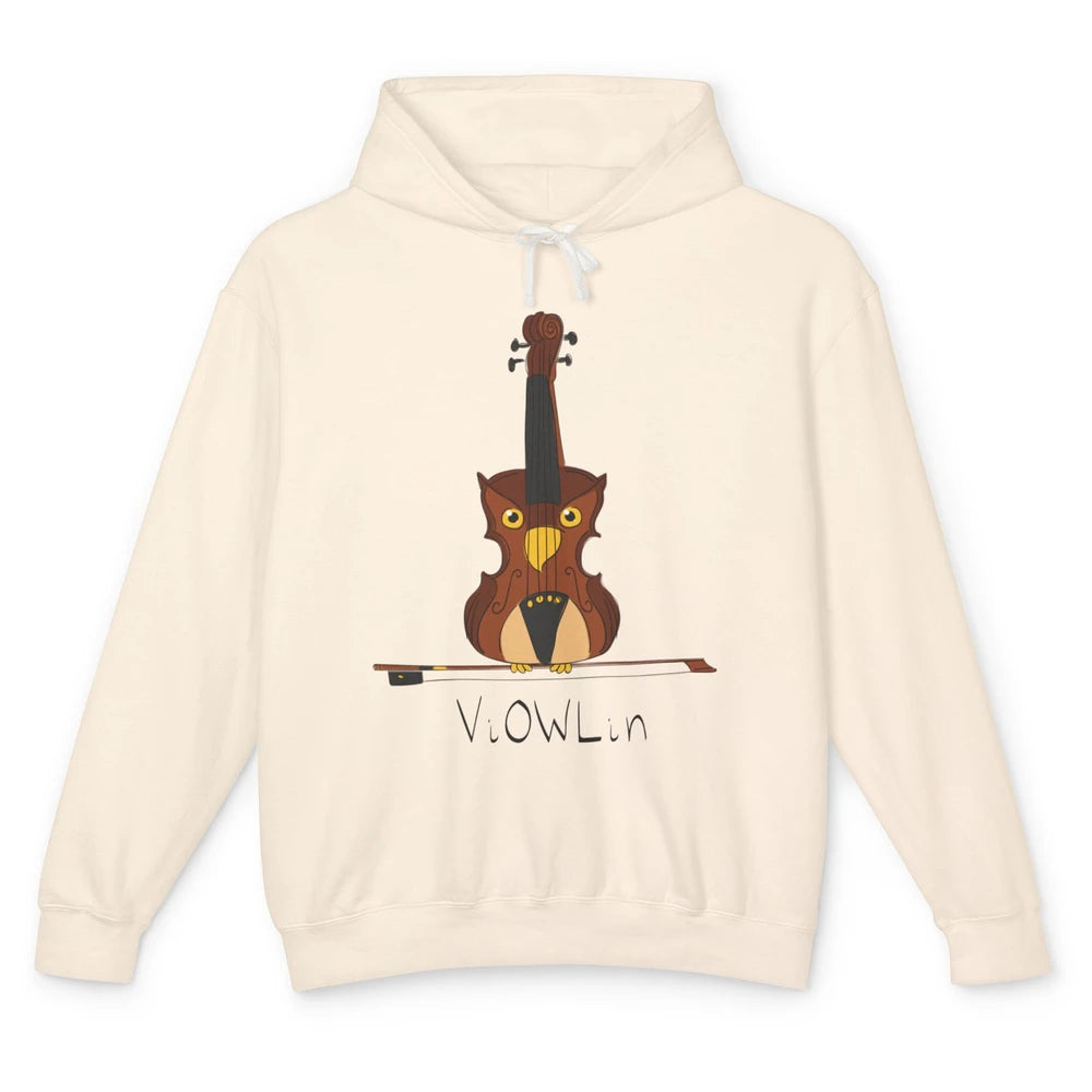 Funny Violin Owl Musician Cute Bird Pun Violin Player Humor Unisex Lightweight Hoodie