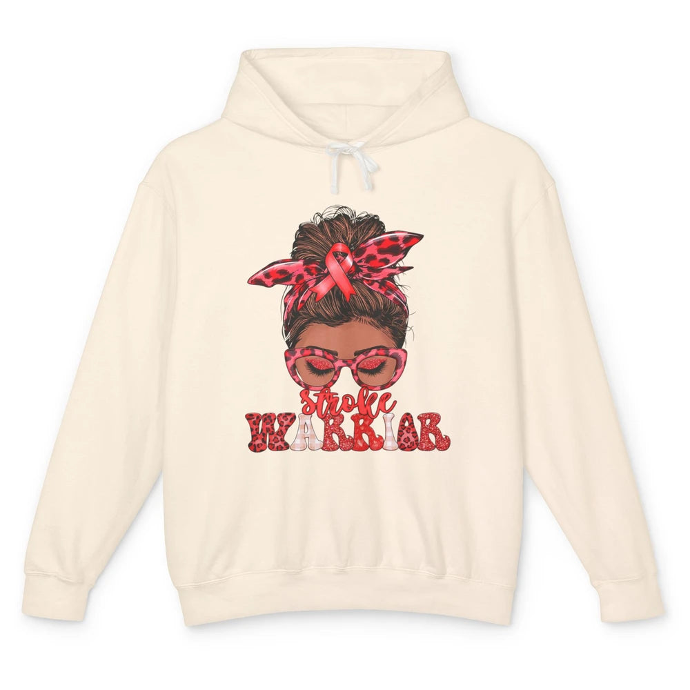 Afro Messy Hair Bun Black Women Warrior Red Stroke Awareness Unisex Lightweight Hoodie