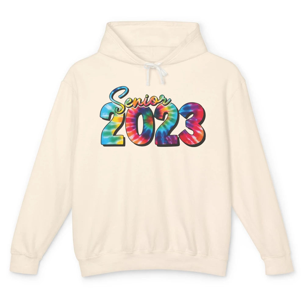 Tie Dye Senior 2023 Class Of 2023 Graduate Bachelor Hat Gift Unisex Lightweight Hoodie