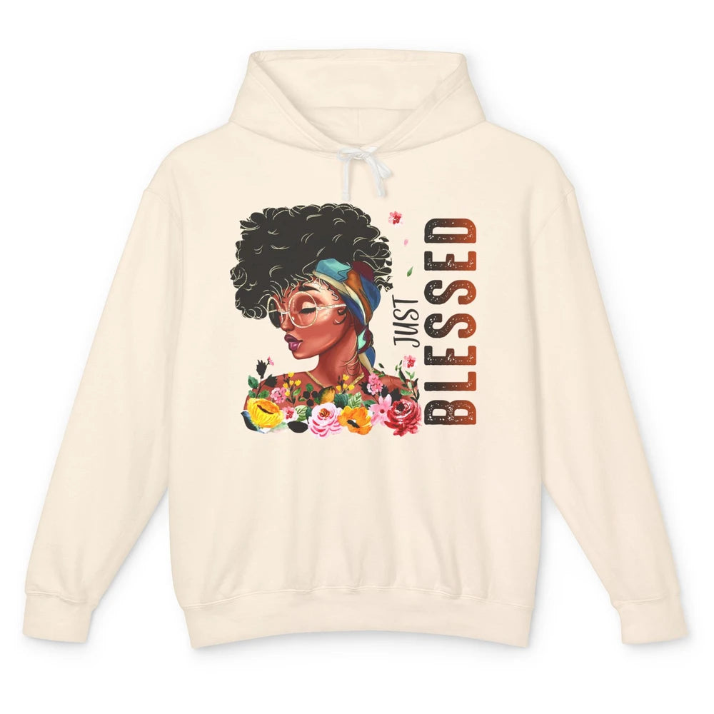 Just Blessed Black Girl Black Pride African American Melanin Unisex Lightweight Hoodie