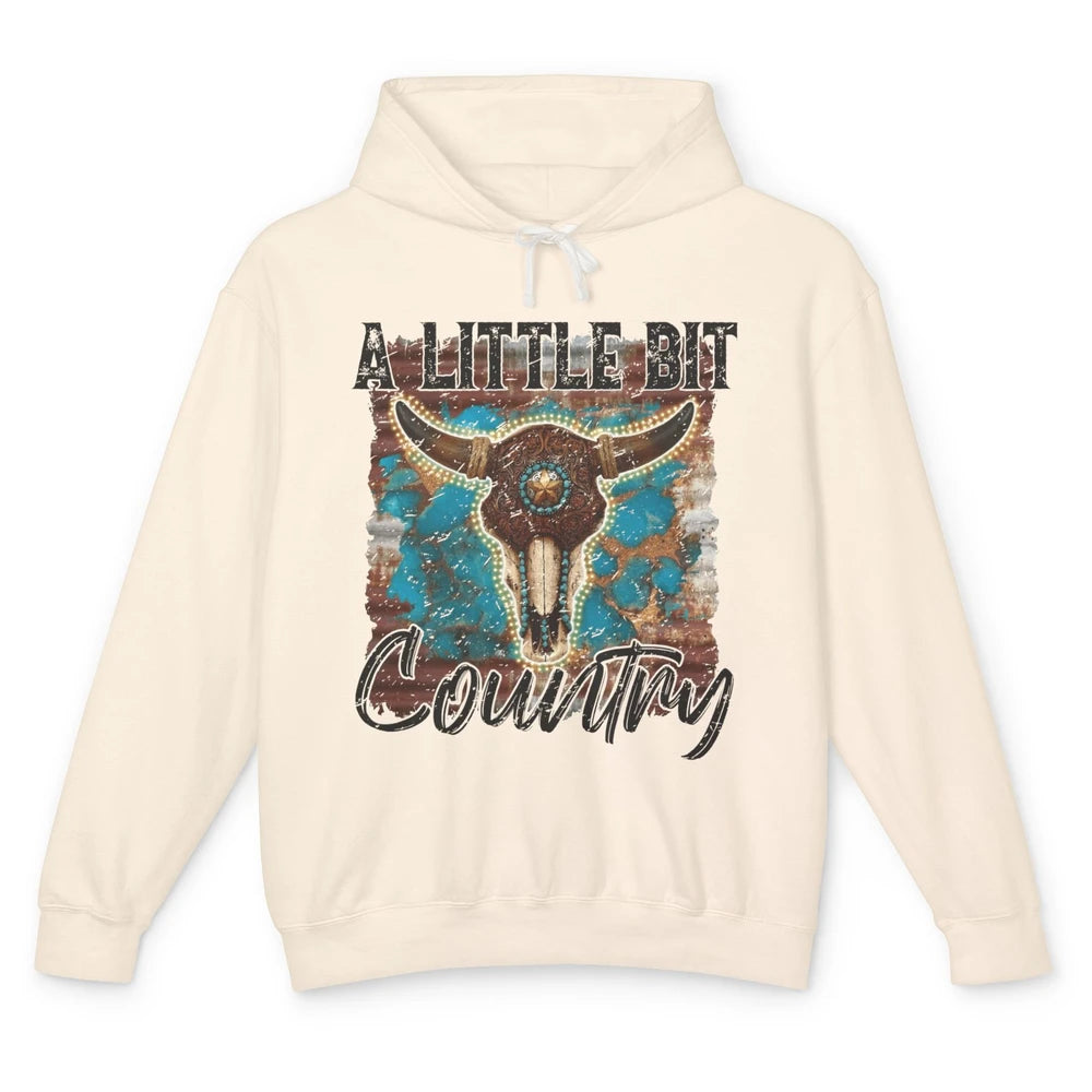 Retro Turquoise Bull Skull A Little Bit Country Western Girl Unisex Lightweight Hoodie