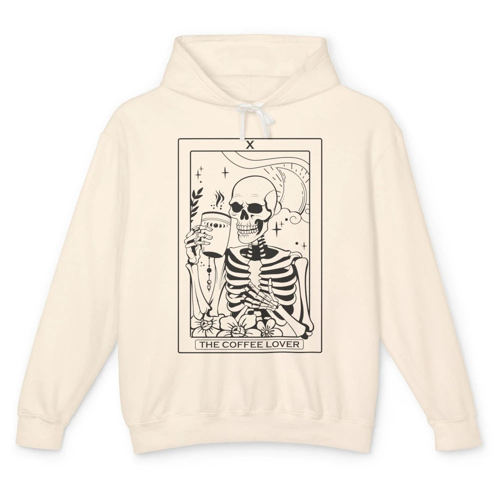 The Coffee Lover Skeleton Tarot Card Floral Goth Halloween Unisex Lightweight Hoodie