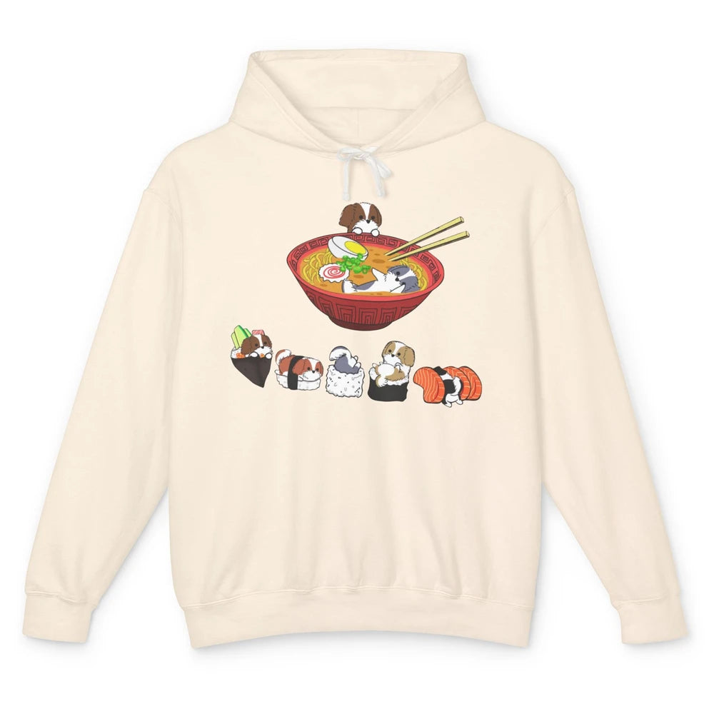 Funny Shih Tzu Sushi Ramen Bowl Cute Japanese Kawaii Dog Unisex Lightweight Hoodie