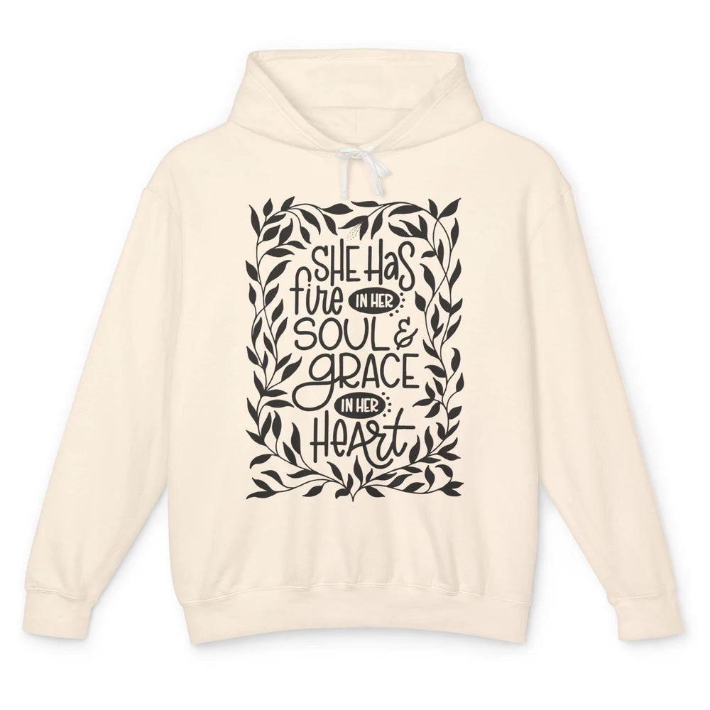 Floral She Has Fire In Her Soul Grace In Her Heart Christian Unisex Lightweight Hoodie