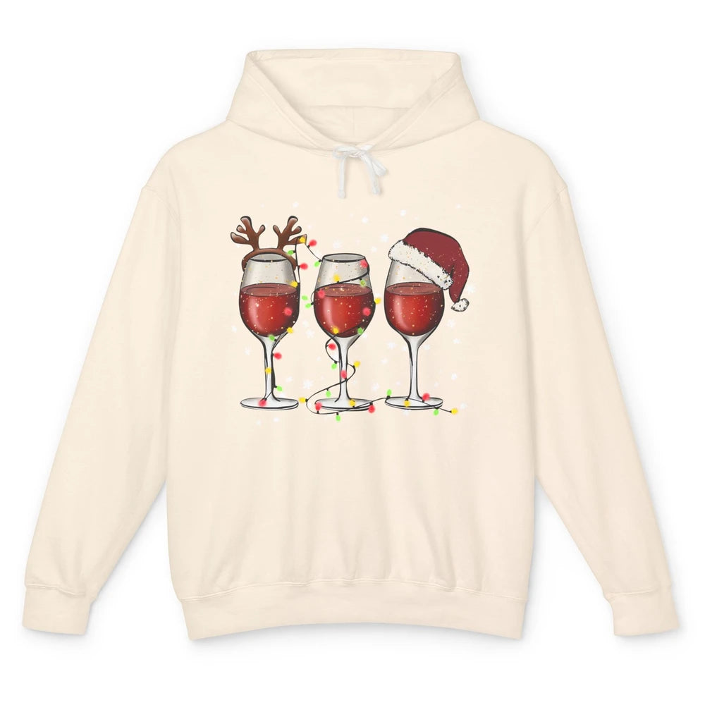 Christmas Red Wine Glass Santa Hat Reindeer Christmas Party Unisex Lightweight Hoodie