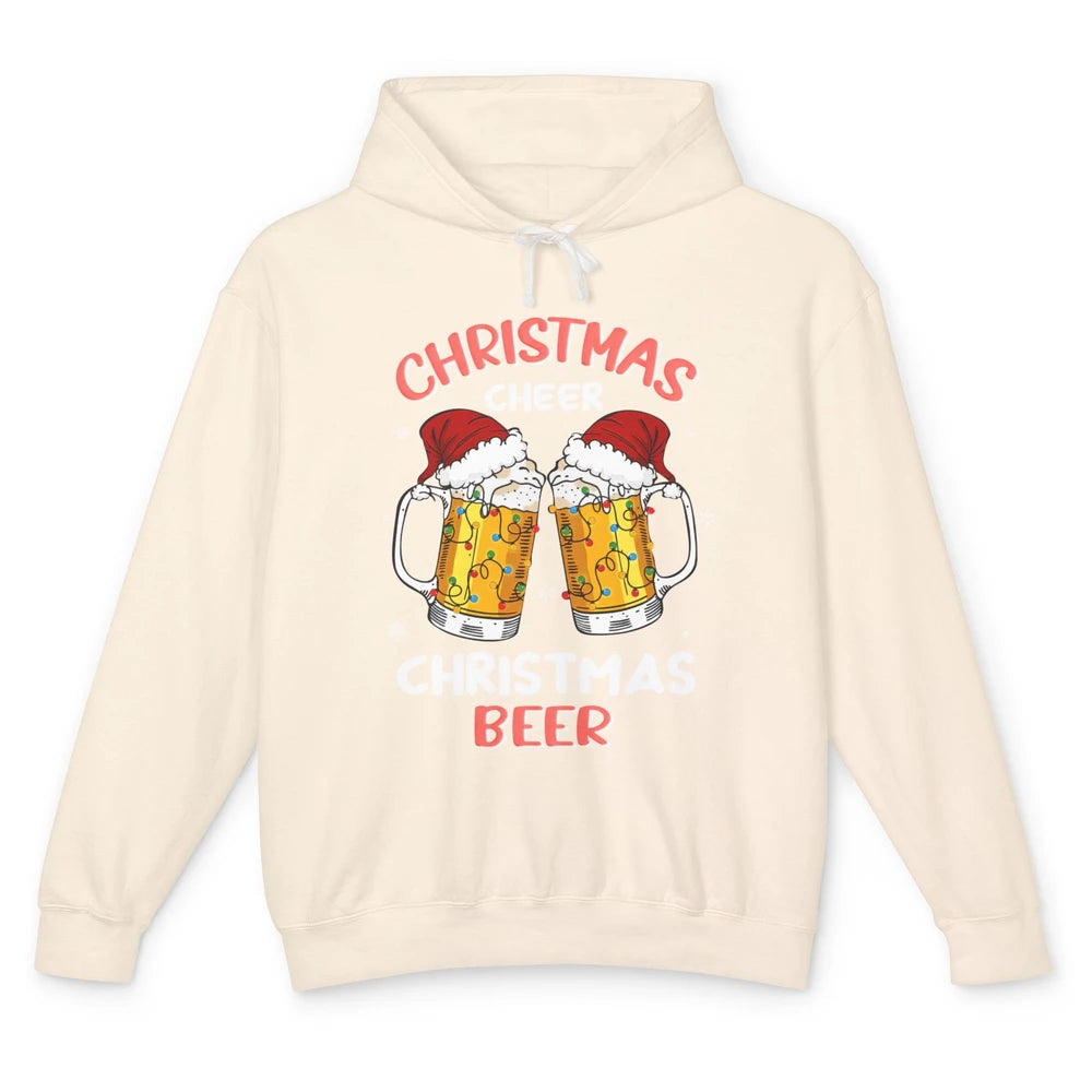 Christmas Cheer With Santa Hat Xmas Party Drinking Beer Unisex Lightweight Hoodie