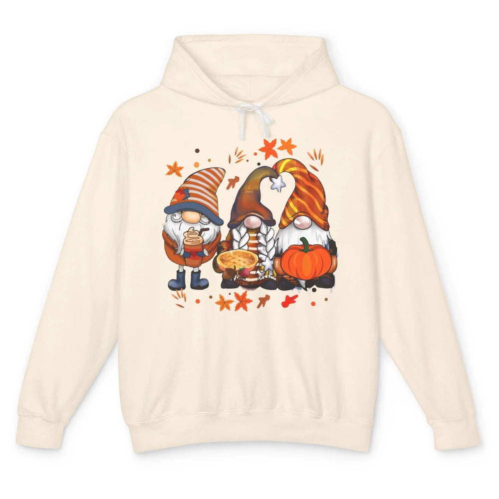 Retro Fall Gnomies Pumpkin Falling Leaves Thanksgiving Gnome Unisex Lightweight Hoodie