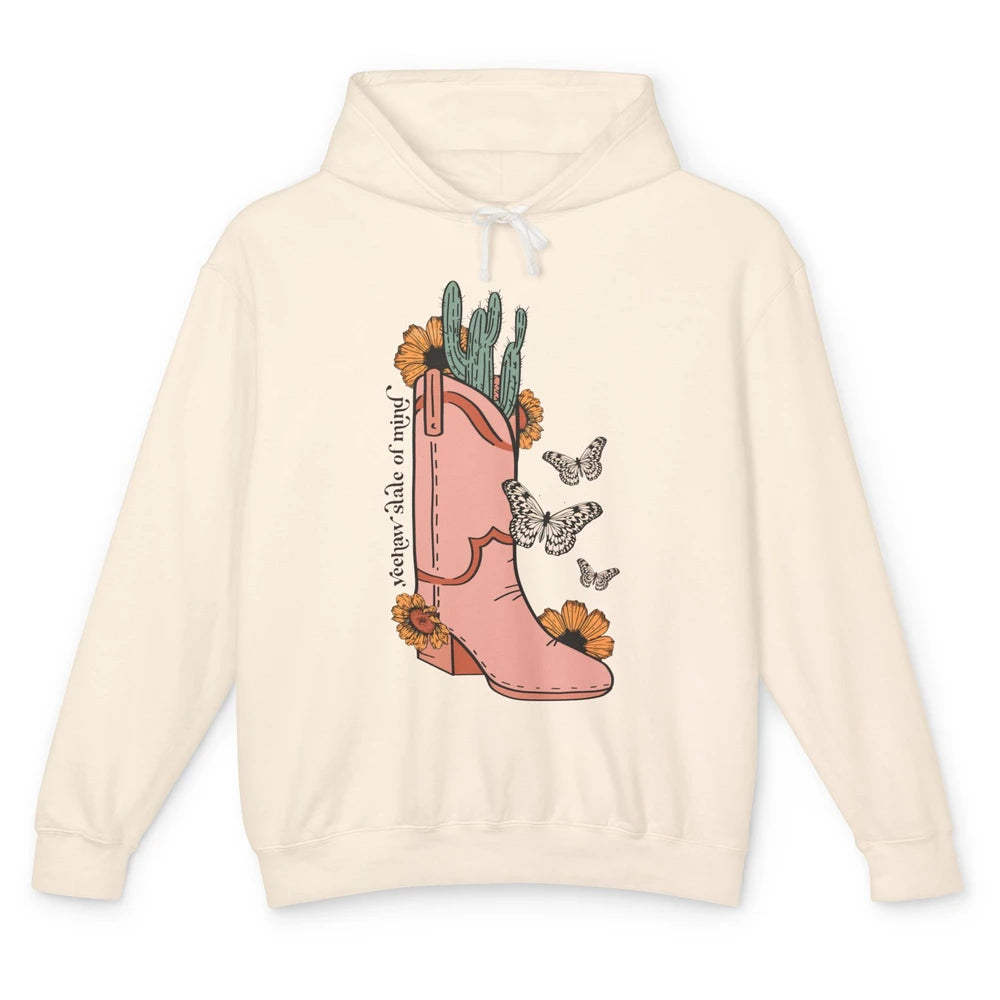 Yeehaw State of Mind Western Cowgirl Boot Desert Sunflower Unisex Lightweight Hoodie