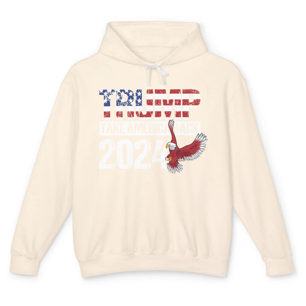 Trump 2024 Take America Back Eagle American Flag Election Unisex Lightweight Hoodie