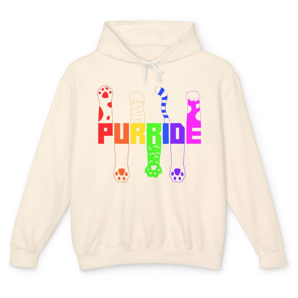 Kitten Purride Cat Paw LGBT Awareness Pride Month Rainbow Unisex Lightweight Hoodie