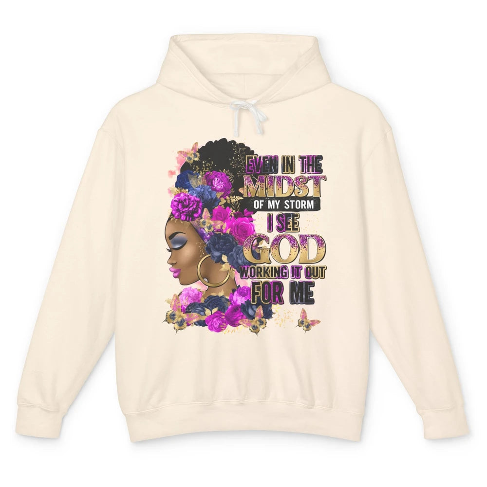 Black Girl In The Midst Of Storm Believe In God Christian Unisex Lightweight Hoodie