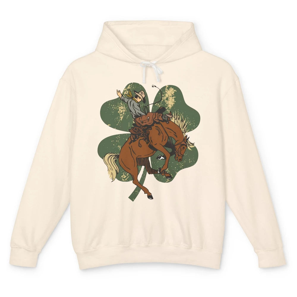 Cowboy Bronc Horsing Shamrocks St. Patricks Day Western Unisex Lightweight Hoodie