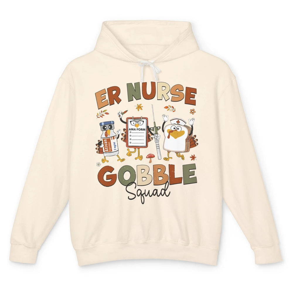 Thanksgiving ER Nurse Gobble Squad Emergency Room Thankful Unisex Lightweight Hoodie