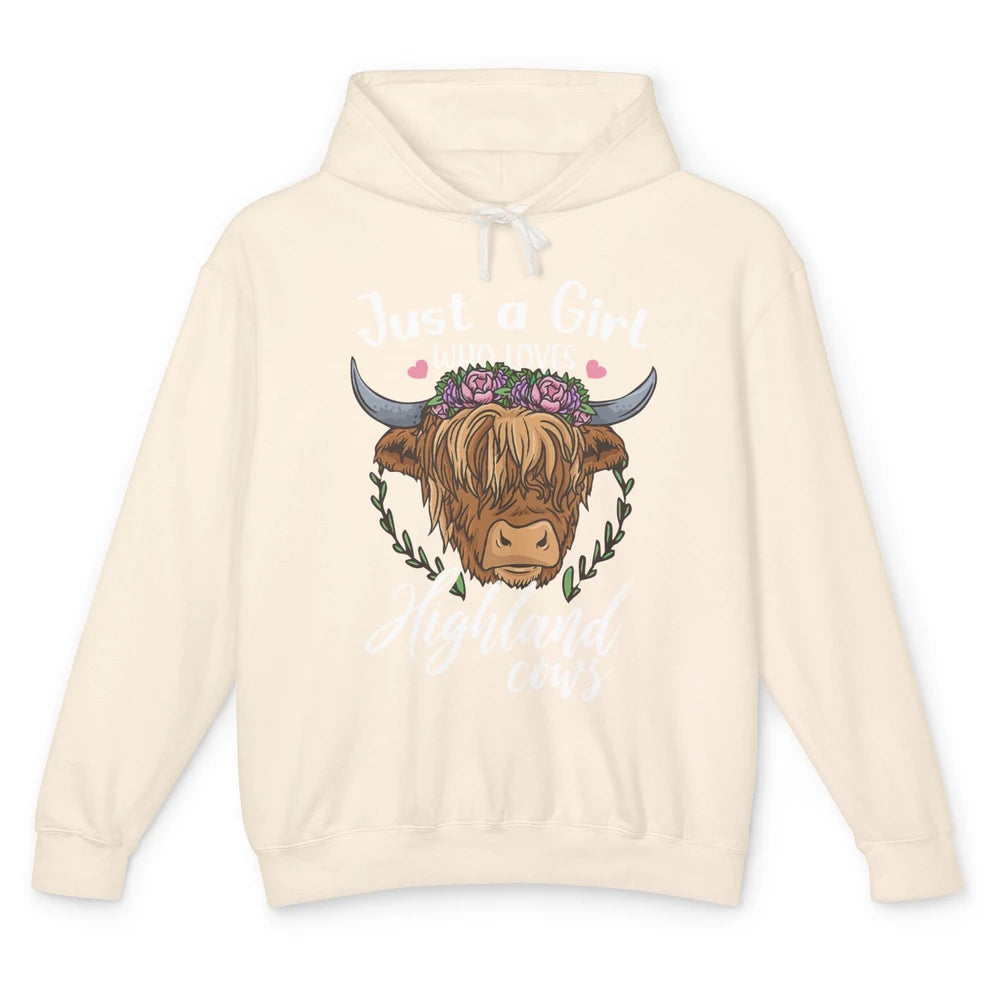 Just A Girl Who Loves Highland Cows Scottish Western Country Unisex Lightweight Hoodie