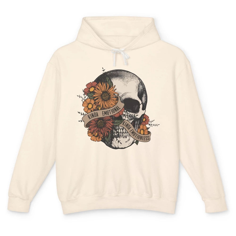 Retro Kinda Emotional Kinda Emotionless Floral Skull Unisex Lightweight Hoodie